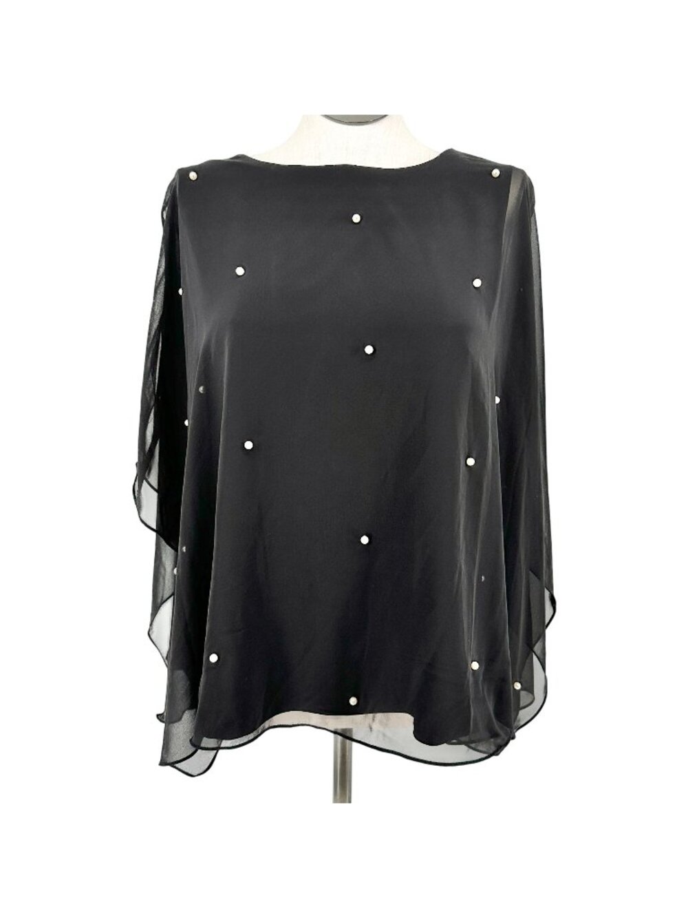Womens 2X Layered Black Top Cold Shoulder Sheer Overlay Pearl Accents Roz & Ali